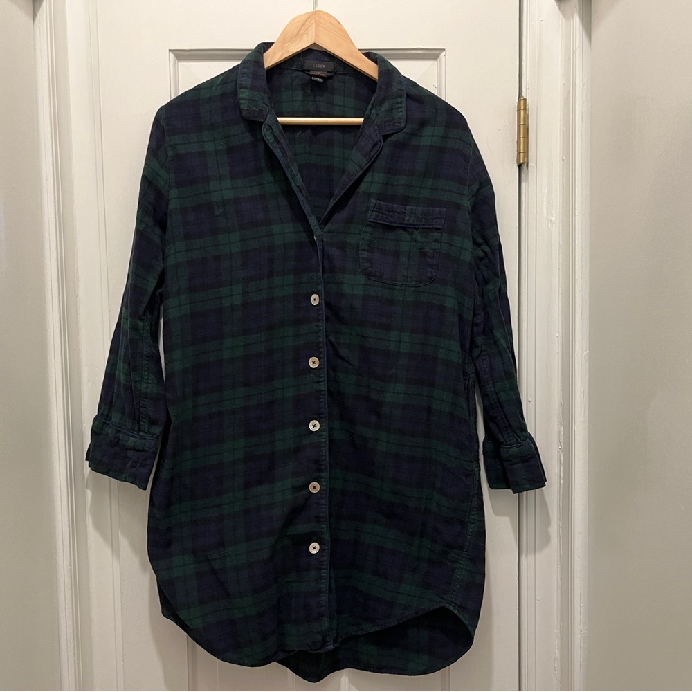 J. Crew Black Watch Plaid Button Down Flannel Night Shirt S View 3